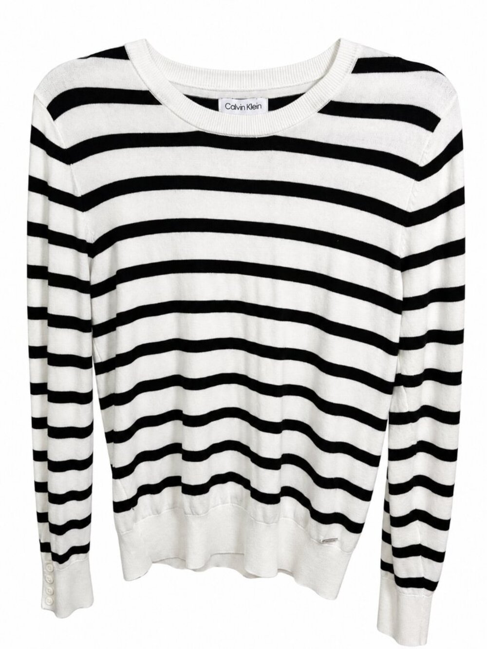 Calvin Klein - Black & White Striped Sweater - M